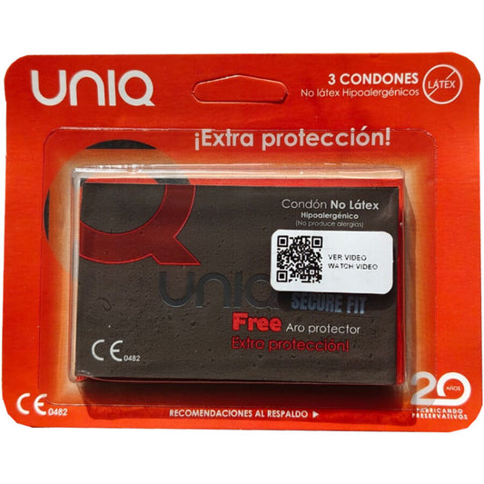 UNIQ - SECURE FIT PRESERVATIVOS SIN LÁTEX 3 UNIDADES