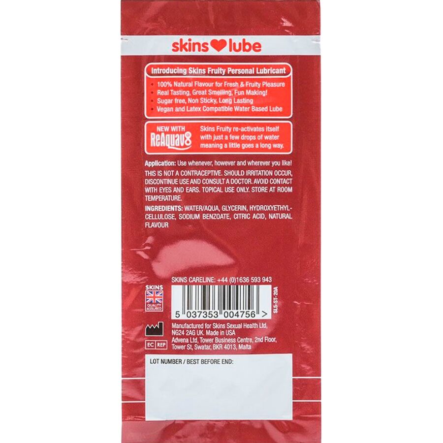 SKINS - FRUITY LUBRICANTE BASE DE AGUA FRESA MONODOSIS 5 ML