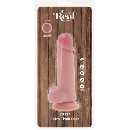GET REAL - PENE REALÍSTICO DELUXE CON TESTÍCULOS EXTRA GRUESO 23 CM