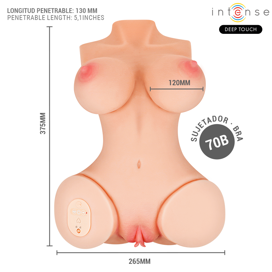 INTENSE DEEP TOUCH - VERO TORSO SUCCIONADOR REALÍSTICO CON VIBRACIÓN Y SONIDO FEMENINO CONTROL REMOTO