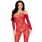 LEG AVENUE - 89366 BODYSTOCKING DE LENCERÍA DE ENCAJE ROJO - TALLA ÚNICA