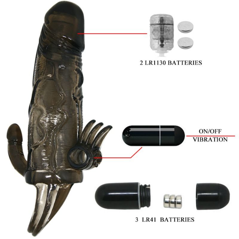 DANCE - BRAVE MAN ANAL AND CLITORIS VIBRATING PENIS SLEEVE 16.5 CM BLACK