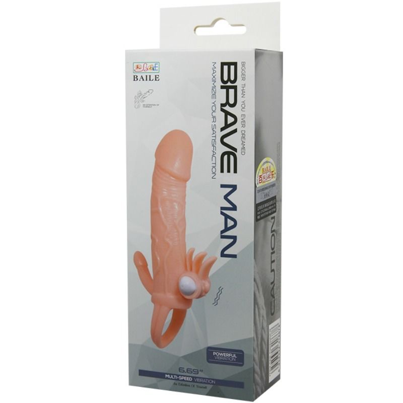 DANCE - BRAVE MAN PENIS SLEEVE ANAL AND CLITORIS VIBRATOR 16.5 CM NATURAL