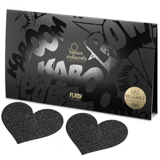 BIJOUX - INDISCRETS FLASH BLACK HEART NIPPLE COVERS