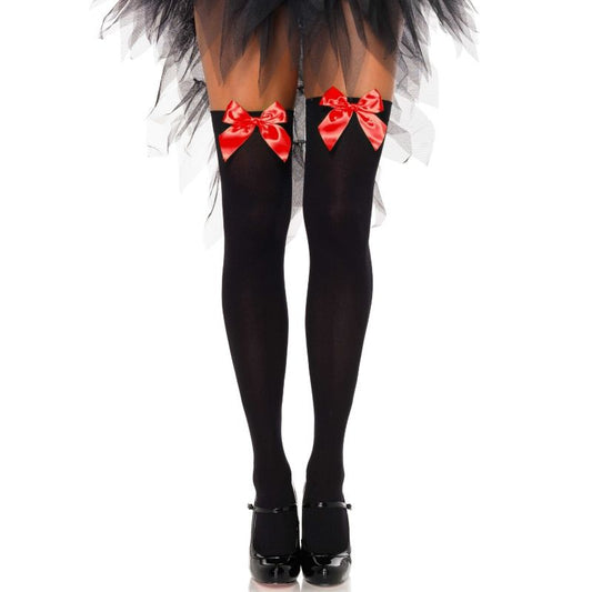 LEG AVENUE - BLACK TIGHTS WITH RED BOW ONE SIZE