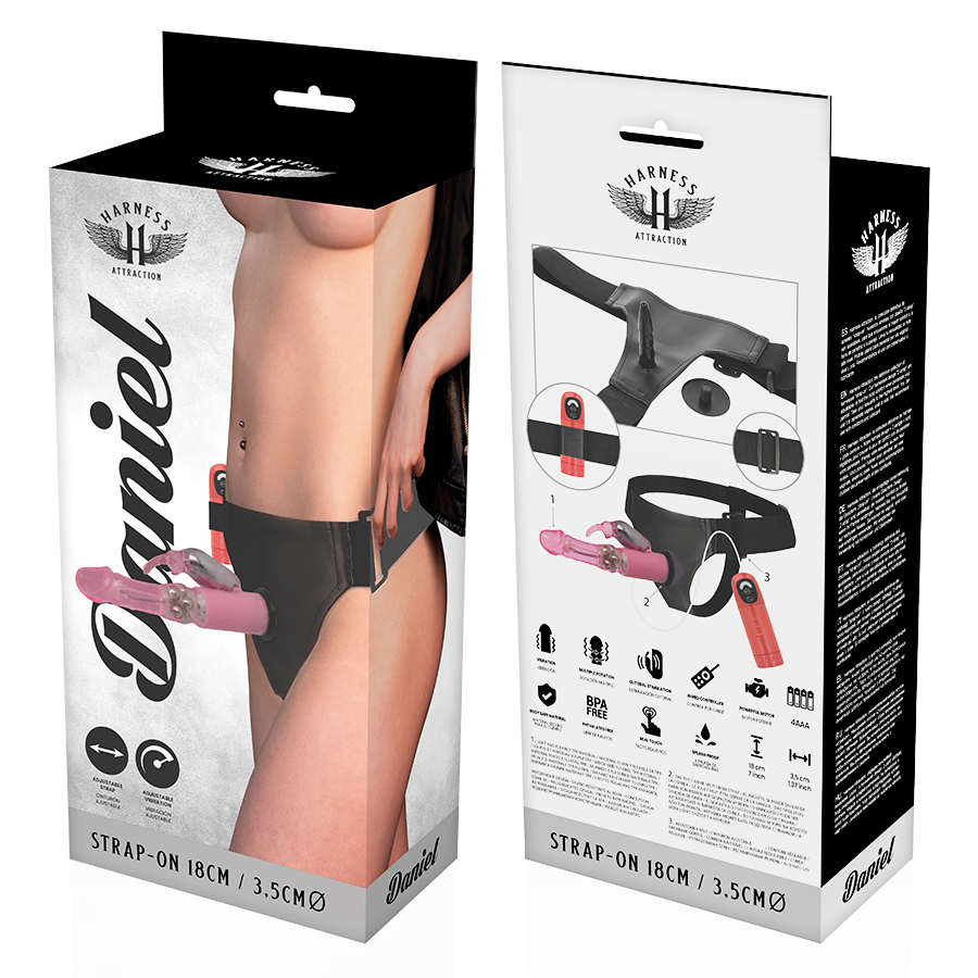 HARNESS ATTRACTION - DANIEL HARNESS WITH VIBRATION AND ROTATION 18 CM -OR- 3.5 CM