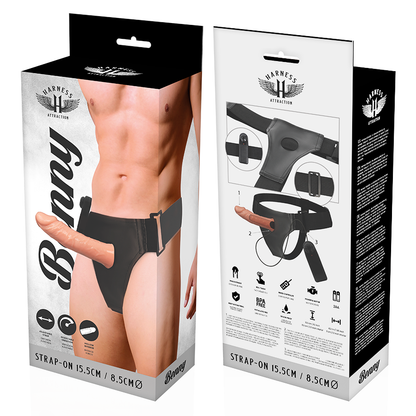 HARNESS ATTRACTION - HOLLOW HARNESS BENNY WITH VIBRATOR 15 CM -OR- 4.5 CM