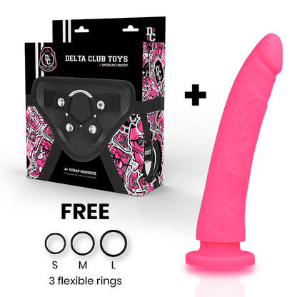 DELTA CLUB - DILDO TOYS + PINK HARNESS MEDICAL SILICONE 20 CM -O- 4 CM