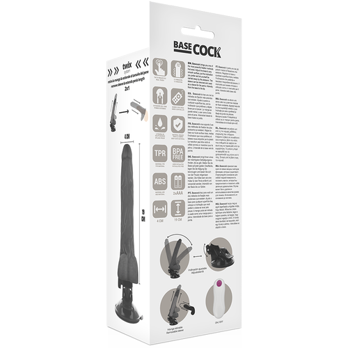 BASECOCK - VIBRADOR REALISTICO CONTROL REMOTO NEGRO 19 CM -O- 4 CM