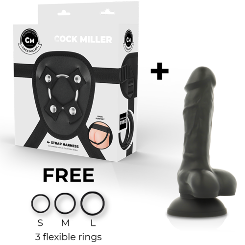 COCK MILLER - ARNES + DILDO SILICONA DENSITY COCKSIL ARTICULABLE NEGRO 13 CM