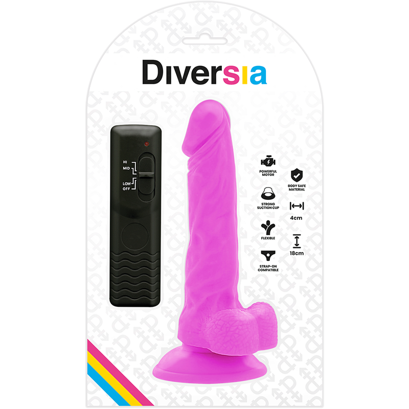 DIVERSIA - DILDO FLEXIBLE CON VIBRACIÓN 18 CM - LILA