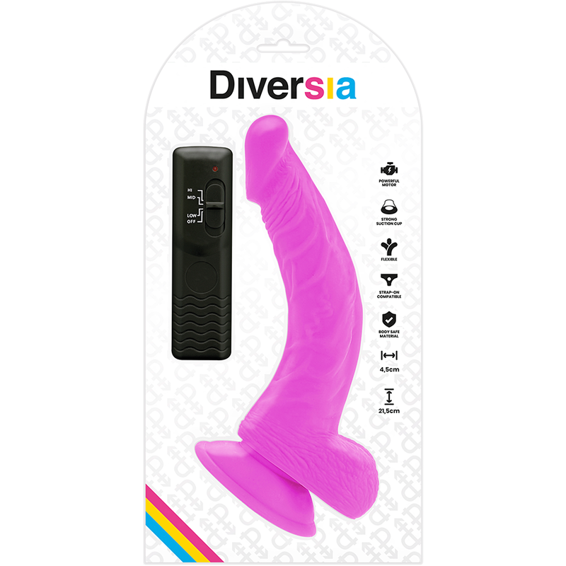 DIVERSIA - DILDO FLEXIBLE CON VIBRACION 21.5 CM - LILA