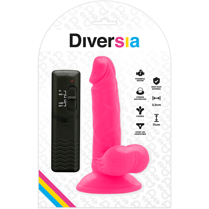 DIVERSIA - DILDO FLEXIBLE CON VIBRACION 17 CM - ROSA