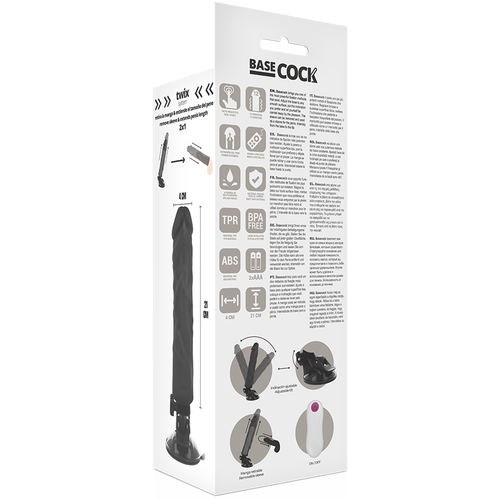 BASECOCK - VIBRADOR REALISTICO CONTROL REMOTO NEGRO 21 CM -O- 4 CM